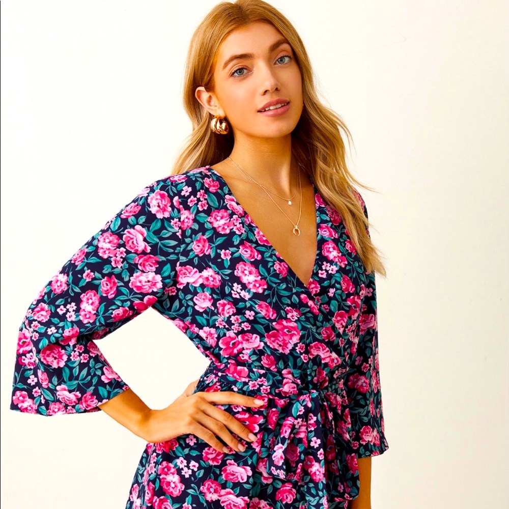 Surplice Neck Belted Floral Print Romper